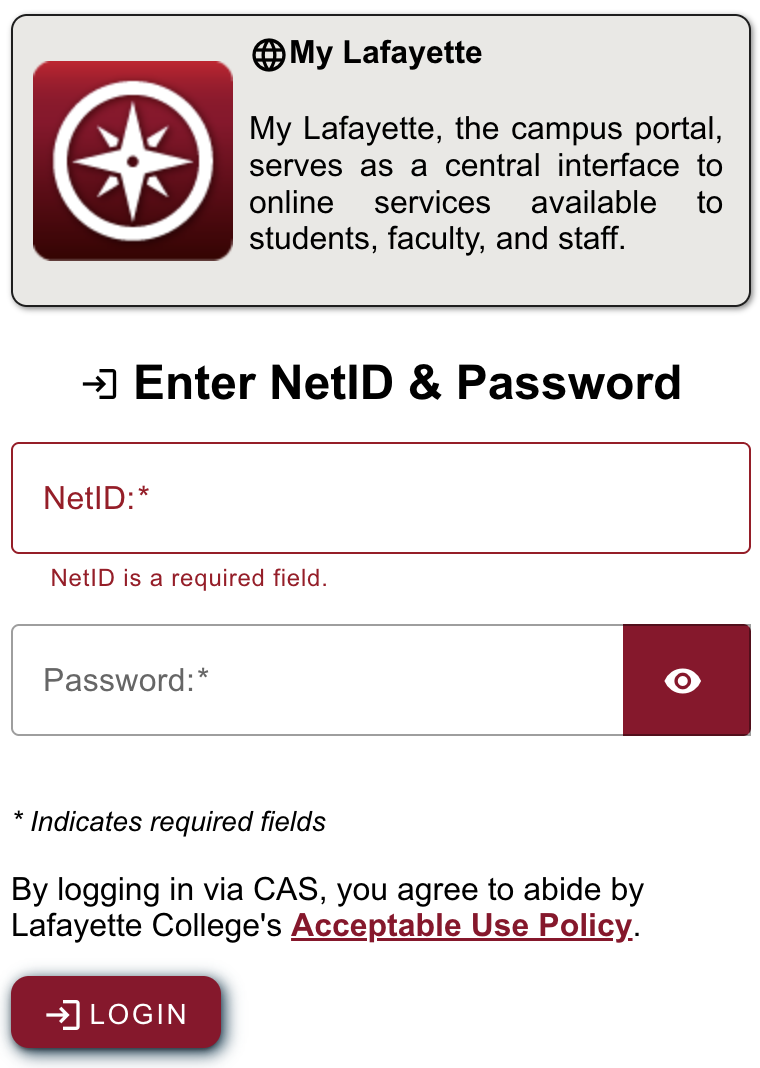 MyLafayette portal login page